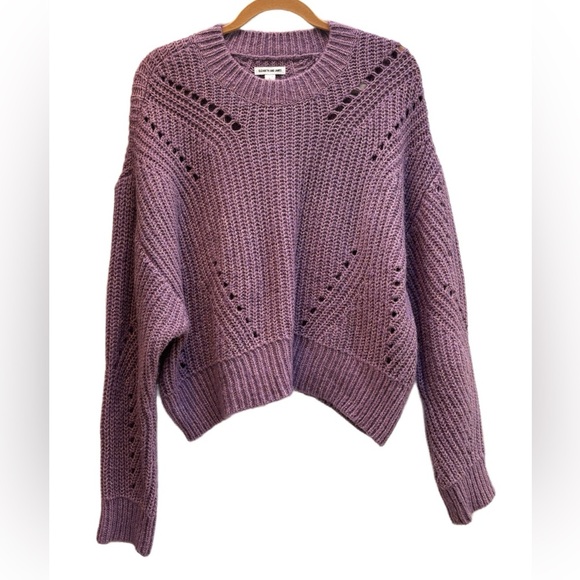 Elizabeth and James NWOT Open Stitch Crew Neck Cropped Purple Sweater – Large - Picture 2 of 7